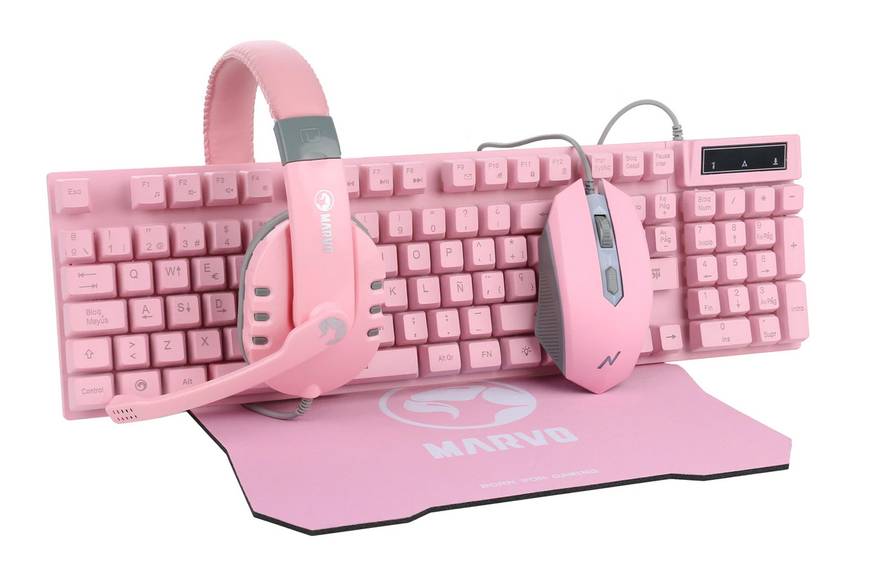  MARVO CM370 Pink - 4 in 1 RGB USB Gaming Starter Kit, Includes: Keyboard, Mouse, Mouse Pad & Headset  