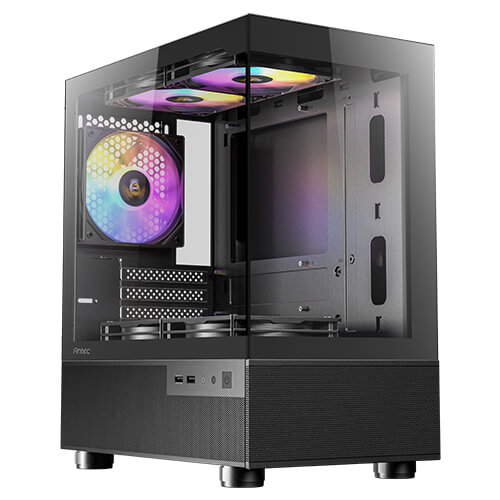  <b>Mini-Tower Case:</b> Antec CX200M Elite - Black<br>5x 120mm ARGB Fans, 2x USB 3.0, Headphone + Mic Combo Jack, Tempered Glass Side & Front Panel, Supports: m-ATX/mini-ITX  