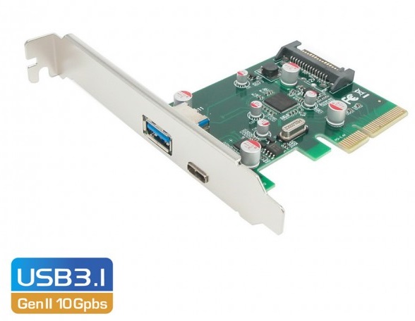  PCI-Express PCI-E2.0 x4 TO 2 Port SuperSpeed + USB 3.1 Gen II 10Gpbs Type-C and Type-A Host Expansion Card, SATA port power  