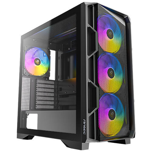  <b>Mid-Tower Case</b>: Antec AX1000 ARGB - Black<BR>3x 140mm ARGB Fans + 1x 140mm ARGB Fan + 6-Port Fan Controller, 2x USB 3.0, 1x USB Type-C, 1x Headphone/Mic Combo, Tempered Glass Side Panels, Supports: E-ATX, ATX, mATX, mini-ITX  