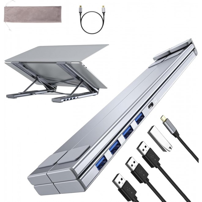  Adjustable Laptop Stand + 5 in 1 Multi HUB USB3.0 x 4 + USB-C  