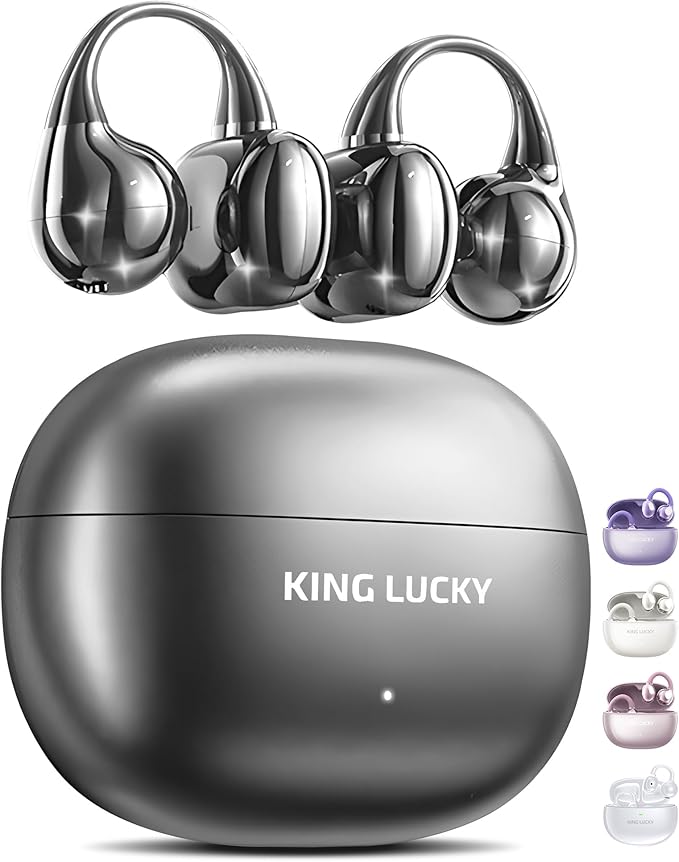  King Lucky Open Ear Earbuds Wireless Bluetooth 5.4 Clip-on Headphones with Mic - 50H Playtime, Ipx5 Waterproof - Ideal for Sports & Workouts, Comfortable for Small Ears & Glasses Wearers (Black)  