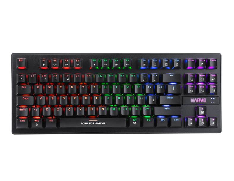  <b>Gaming Keyboard:</b> MARVO KG901, RGB Mechanical Gaming Keyboard TKL Compact 87 Keys, Jixian Blue Switches  