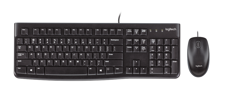  <b>Keyboard & Mouse:</b> MK120, Desktop Wired USB Combo - Black  