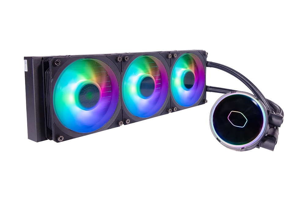  Liquid CPU Cooler: MasterLiquid PL360 Flux, 360mm Radiator, 3x 120mm ARGB PWN Fans, 394x119.6x27.2mm, <BR>Support: Intel LGA1700, LGA1200, LGA115x, LGA20xx*, AMD AM4, AM3, AM2, FM2, FM1, TR4  