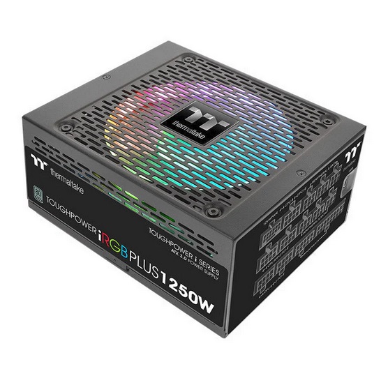  <b>ATX PSU</b>: Toughpower iRGB PLUS 1250W Titanium<BR>80Plus Titanium, ATX 3.0 & PCIe 5.0 Compatible, Fully-Modular, 140mm RGB Fan, 2x CPU (8/4+4 Pin), 5x PCIE (6+2 Pin), 1x 12VHPWR (16-Pin), 16x SATA, 8x Moldex  