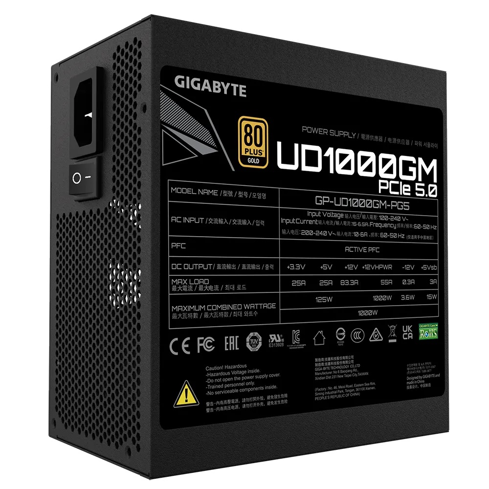  ATX PSU: 1000W 80+ Gold >90% Black Flat Cables, 12V Rail + 12VHPWR, Japanese Main Capacitors, Full Modular  