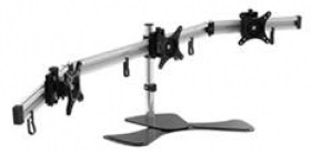  Free Standing Aluminium Three LCD Monitor Support up to 27", Tilt -15/+15, Rotate 360, VESA 75/100  