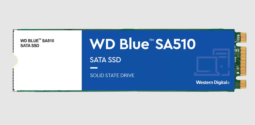  <b>M.2 SATA SSD:</b> 500GB WD Blue SA510, Read: 560MB/s, Write: 510MB/s, R:90K/W:82K IOPS, 400 TBW, 1.75M MTTF  